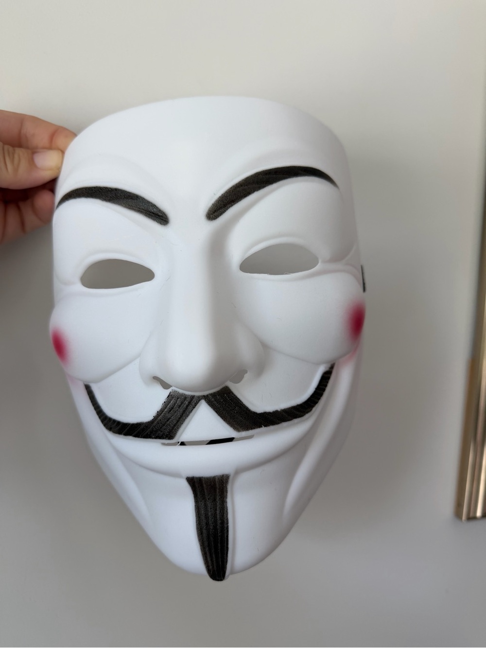 White Guy Fawkes Style Party Mask with Black Details